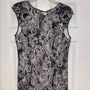 Glamorous black & white embroidered Aidan Mattox dress